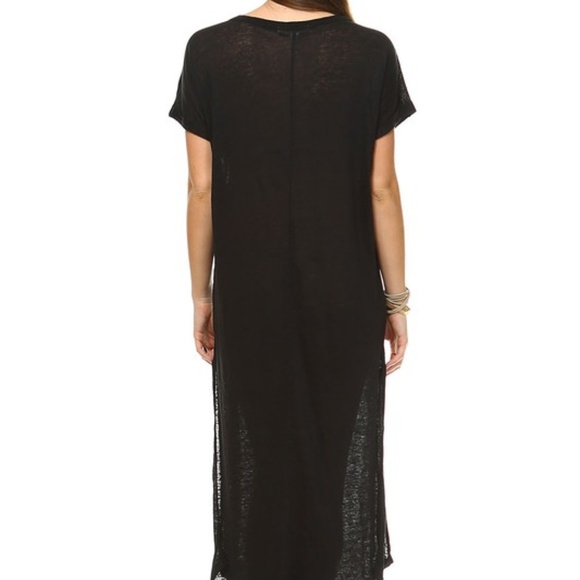 Amerikan Basics Small 100% Linen Tab Sleeve Black Summer Sheer Split Sides Dress - Picture 5 of 12